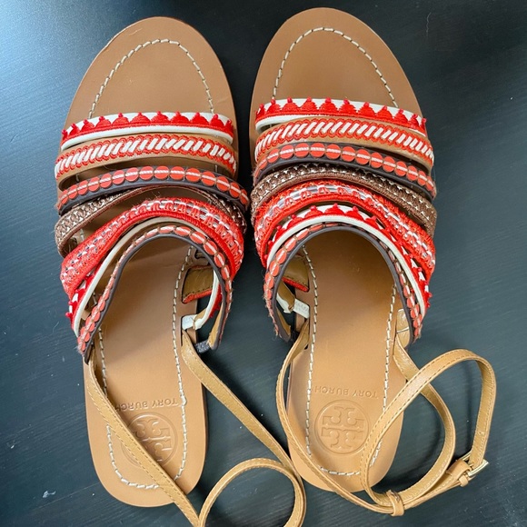 Tory Burch Shoes - Tory Burch 🧡 beaded flat sandals w/ankle strap